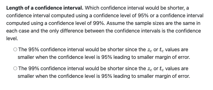 Solved Length of a confidence interval. Which confidence | Chegg.com