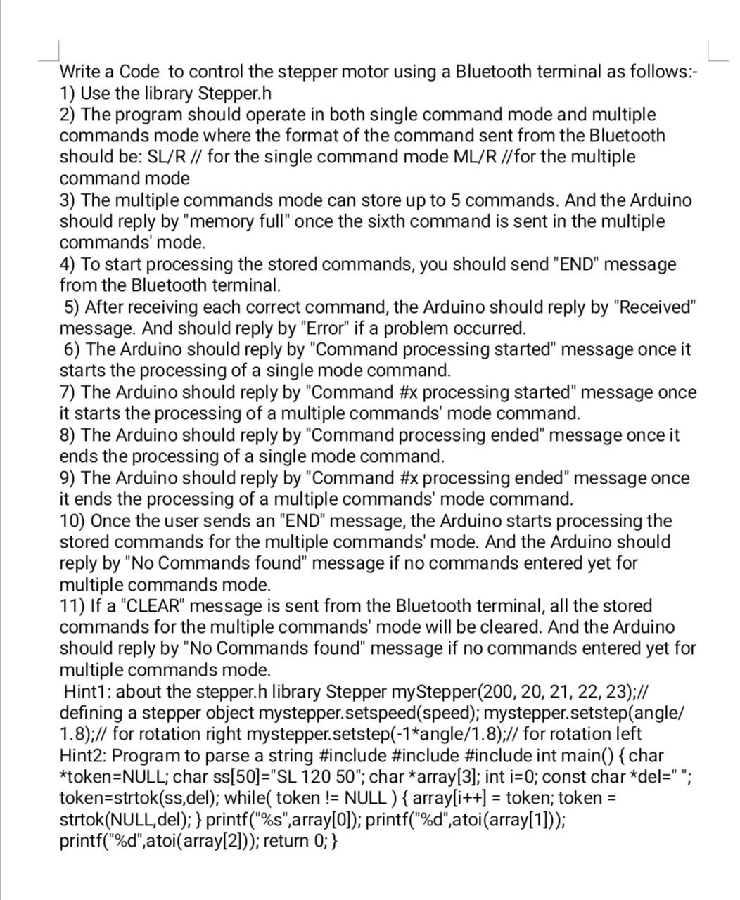Solved Write a Code to control the stepper motor using a
