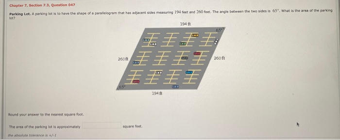 Solved Chapter 7, Section 7.3, Question 047 Parking Lot. A | Chegg.com