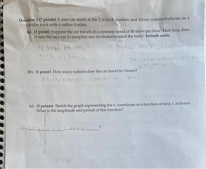 Solved Question 2 (7 points) A race-car starts at the 3 | Chegg.com