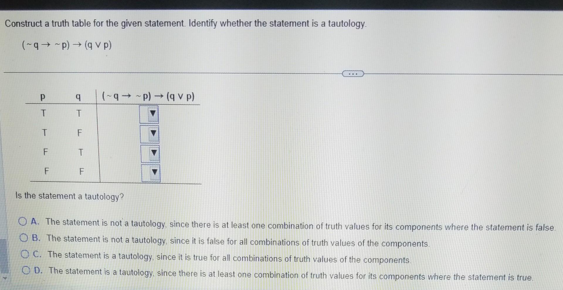 Solved Construct A Truth Table For The Given Statement. | Chegg.com