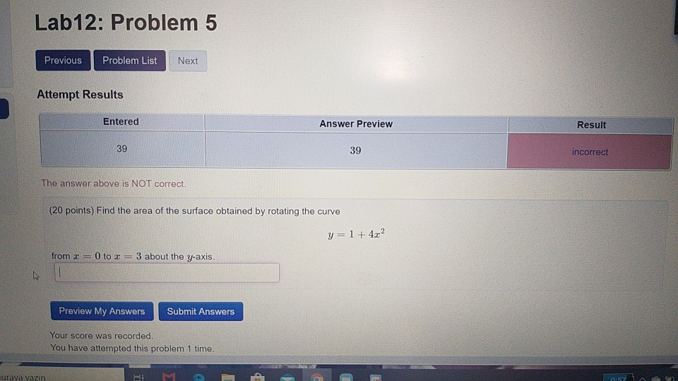 Solved Lab12: Problem 5 Previous Problem List Next Attempt | Chegg.com