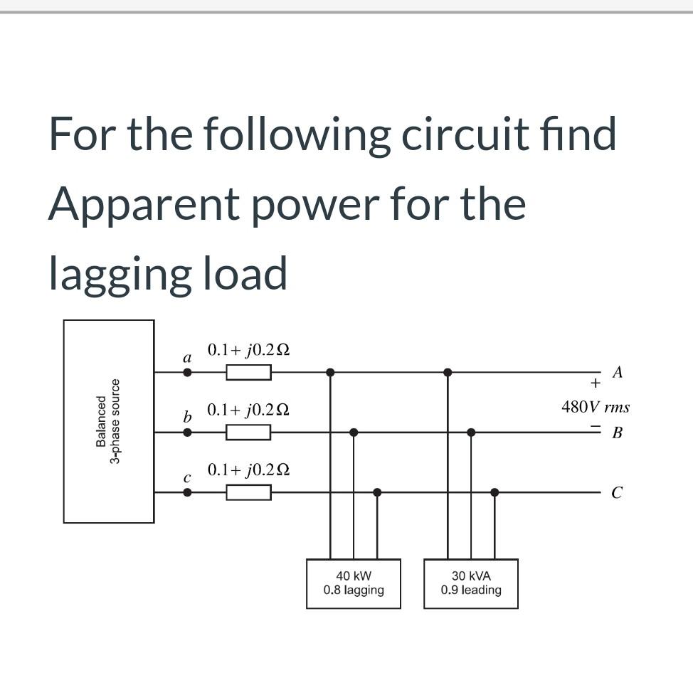 Solved For the following circuit find Apparent power for the | Chegg.com