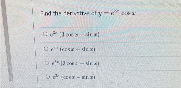 what is the derivative of y 3 e2x cos x 2x