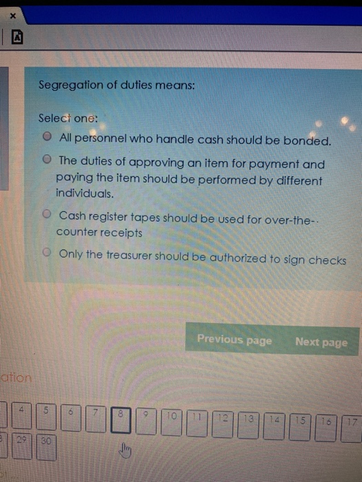 Solved X Segregation of duties means Select one O All