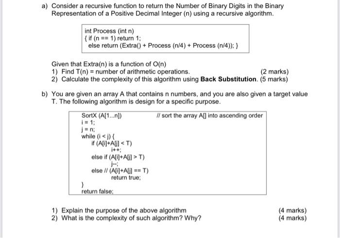Solved a) Consider a recursive function to return the Number | Chegg.com