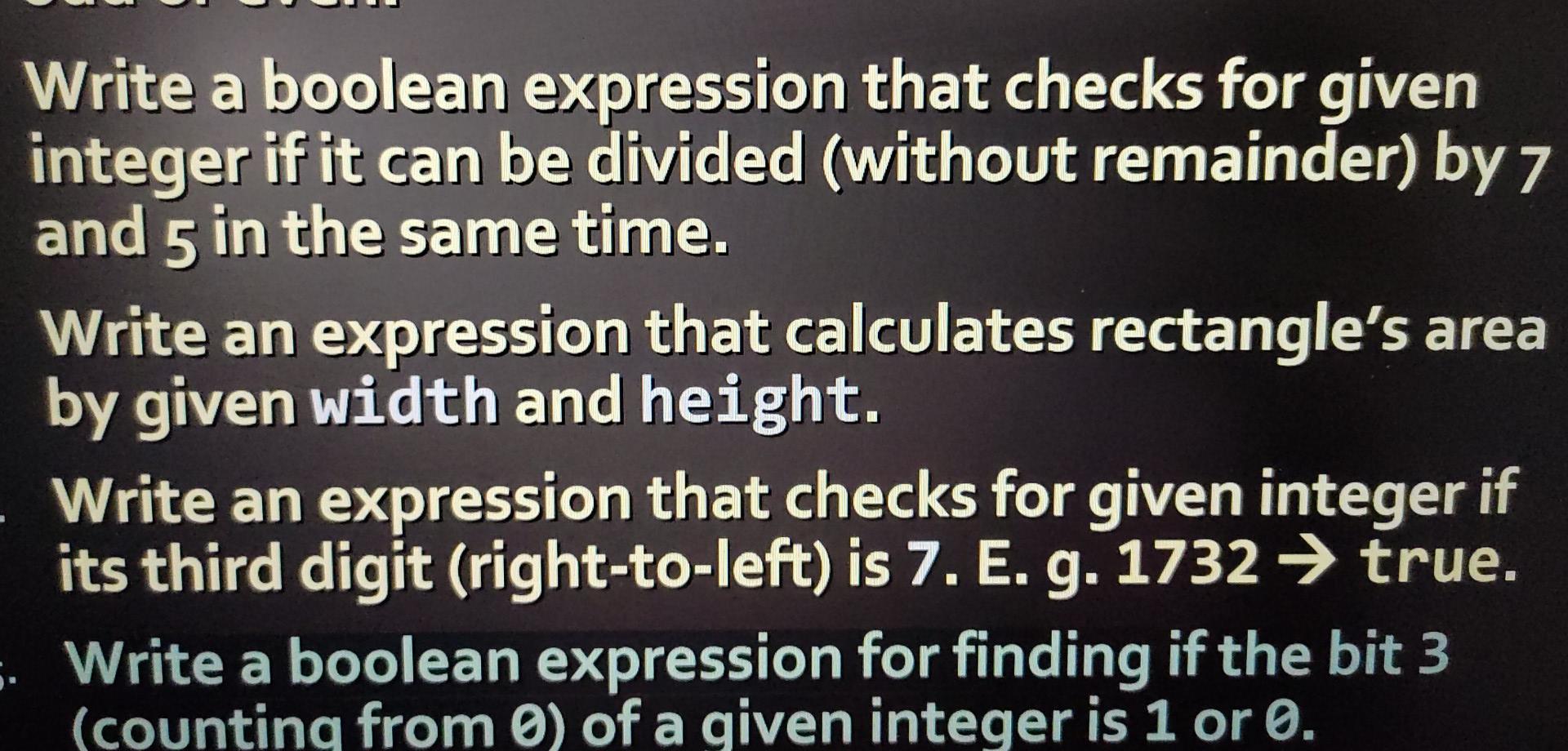 Solved Write a boolean expression that checks for given | Chegg.com