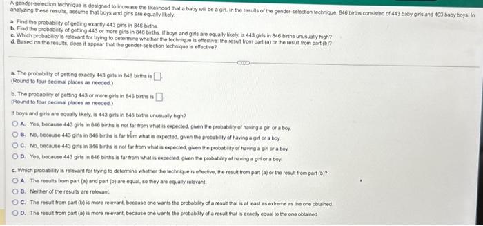 Solved A gender-selection technique is designed to increase | Chegg.com