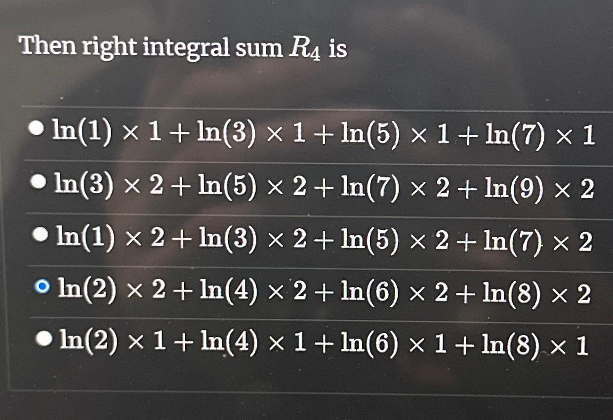 Solved Then right integral sum R4 | Chegg.com