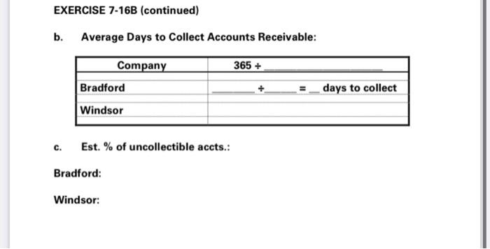 Solved Exercise 7-16B Accounts Receivable Turnover And | Chegg.com