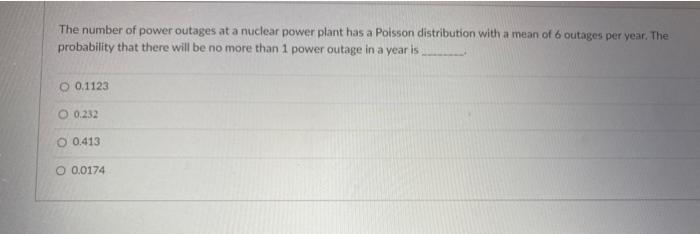 Solved The number of power outages at a nuclear power plant | Chegg.com