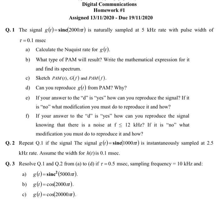 Digital Communications Homework #1 Assigned | Chegg.com