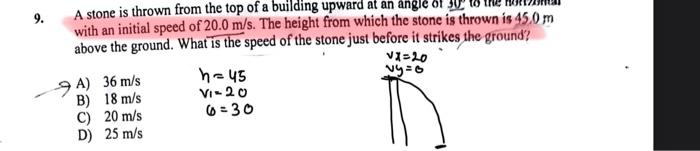 Solved 9. A stone is thrown from the top of a building | Chegg.com
