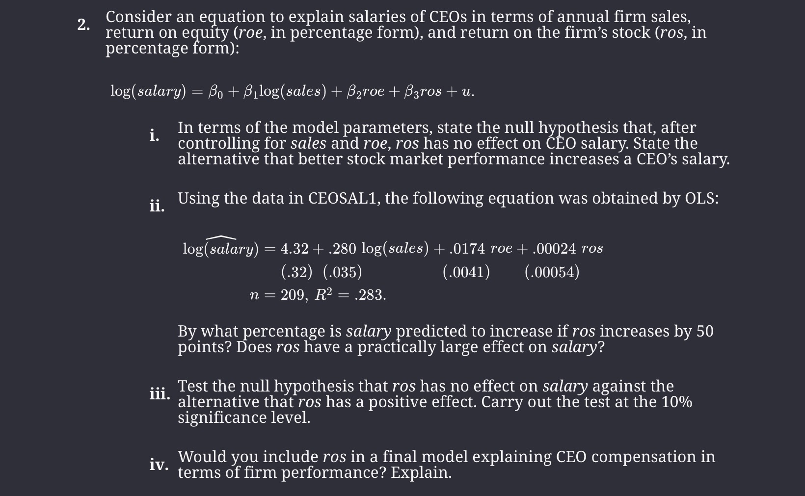 Explain Apps Solved Consider an equation to explain salaries of CEOs in | Chegg.com