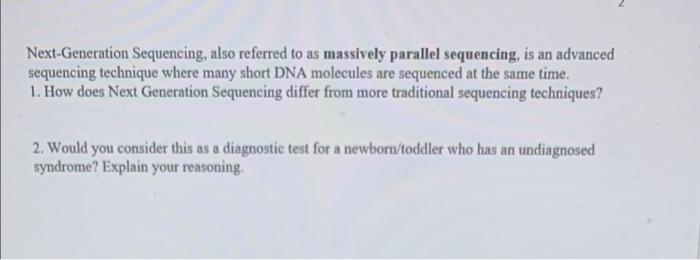 Solved Next-Generation Sequencing, also referred to as | Chegg.com