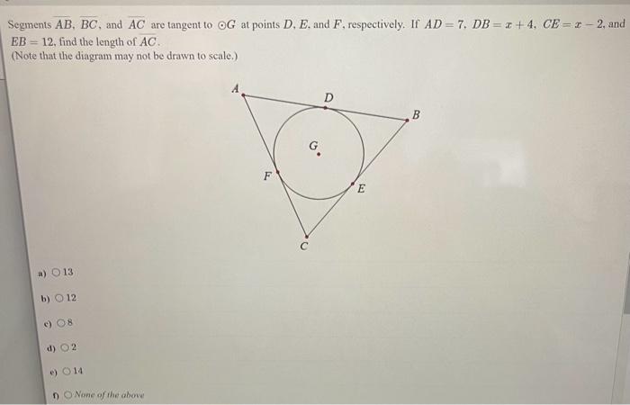 Solved Segments AB,BC, and AC are tangent to ⊙G at points | Chegg.com