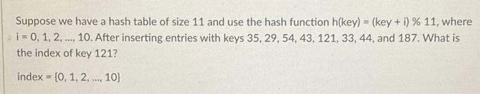 Suppose we have a hash table of size 11 and use the | Chegg.com