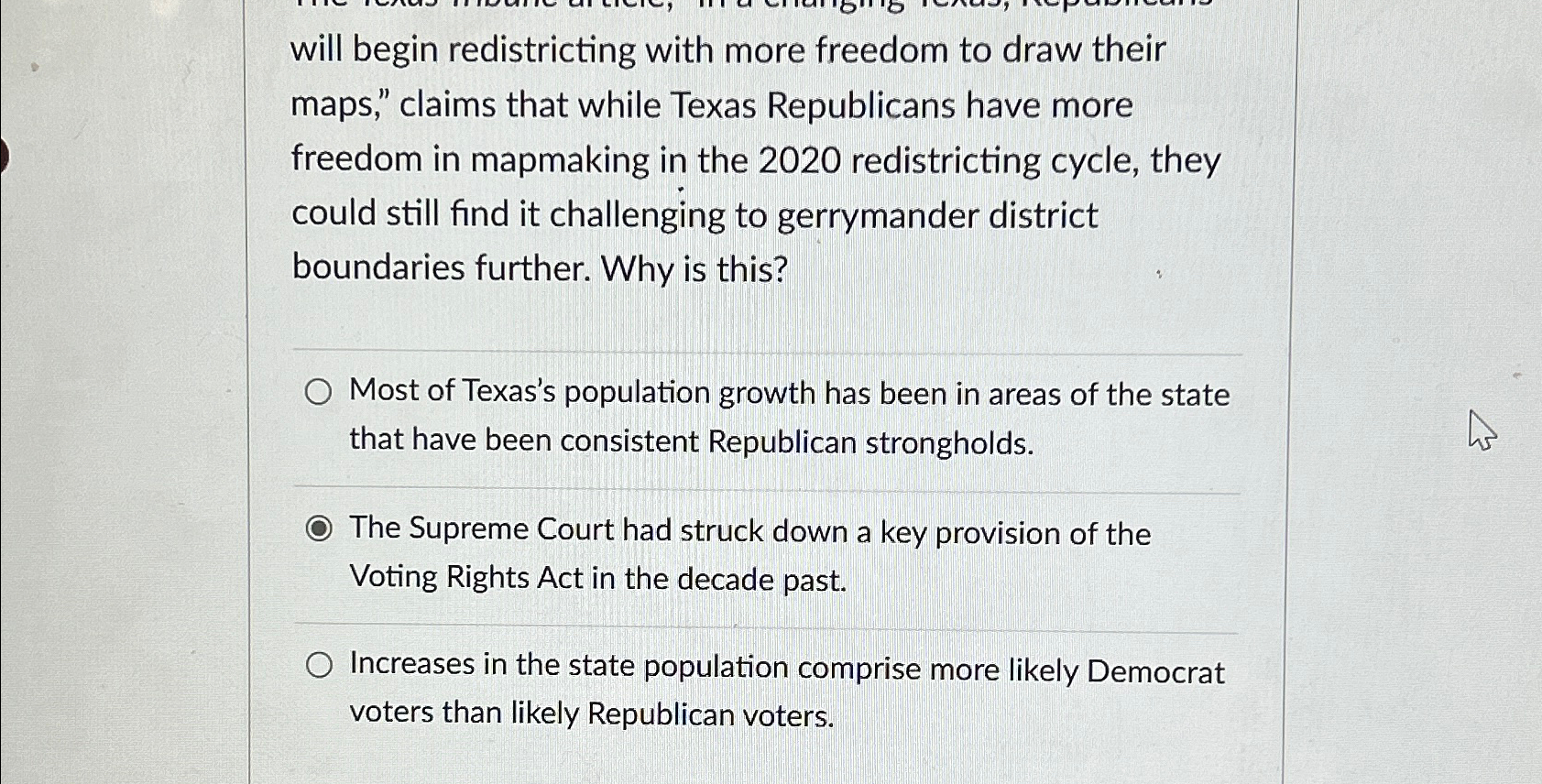 Solved Will Begin Redistricting With More Freedom To Draw | Chegg.com