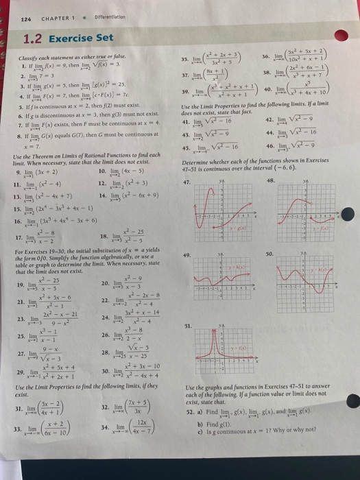 Solved 124 CHAPTER 1 Differentiation 1.2 Exercise Set | Chegg.com