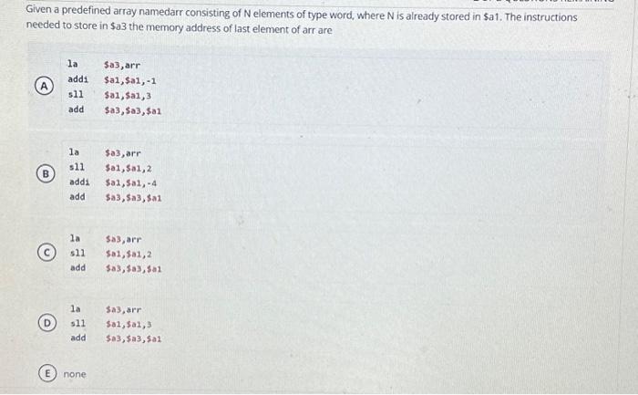 Solved Given a predefined array namedarr consisting of N | Chegg.com