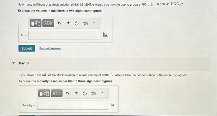 Solved How many milliliters of a stock solution of 6.6 M | Chegg.com