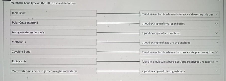 Solved Match the bond type on the left to its best | Chegg.com