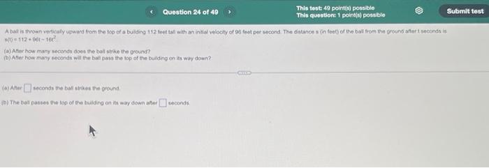 Solved A ball is thrown vertically upward from the top of a | Chegg.com