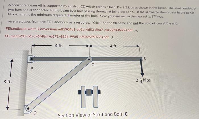 Solved A Horizontal Beam AB Is Supported By An Strut CD | Chegg.com