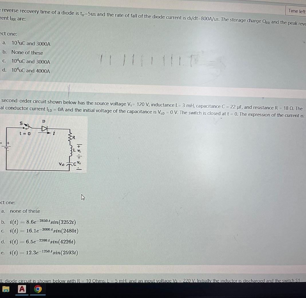 Solved reverse recovery time of a diode is trr=5 us and the | Chegg.com