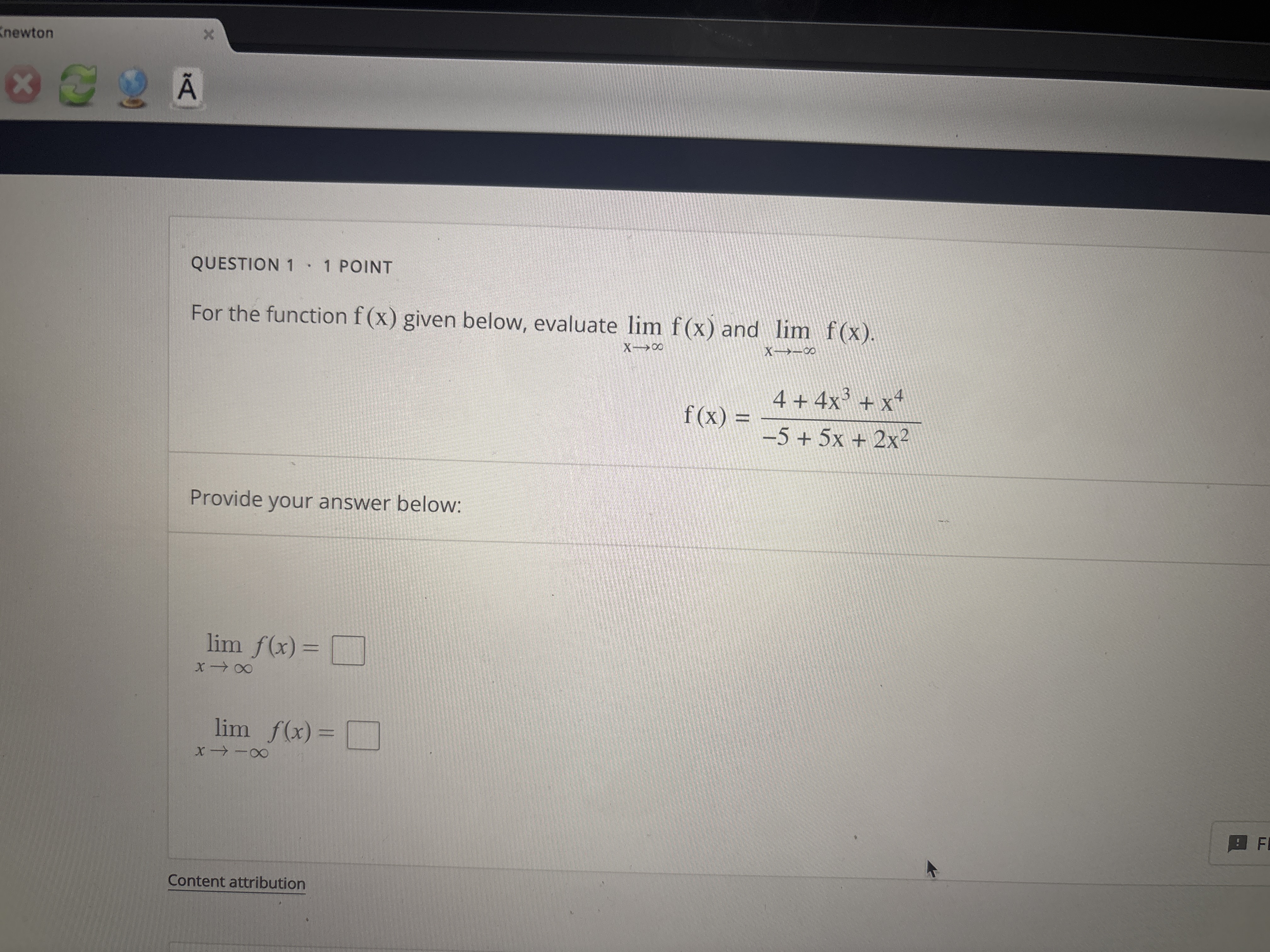 Solved QUESTION 1 * 1 ﻿POINTFor the function f(x) ﻿given | Chegg.com