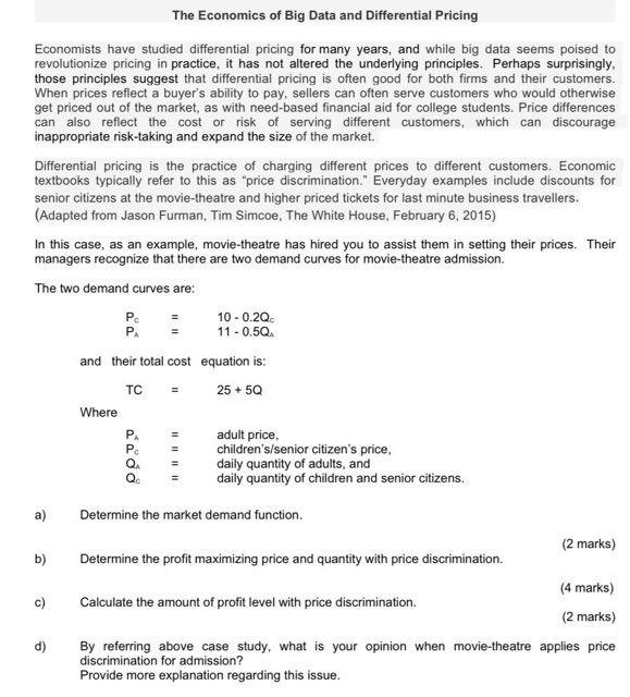 Solved The Economics of Big Data and Differential Pricing