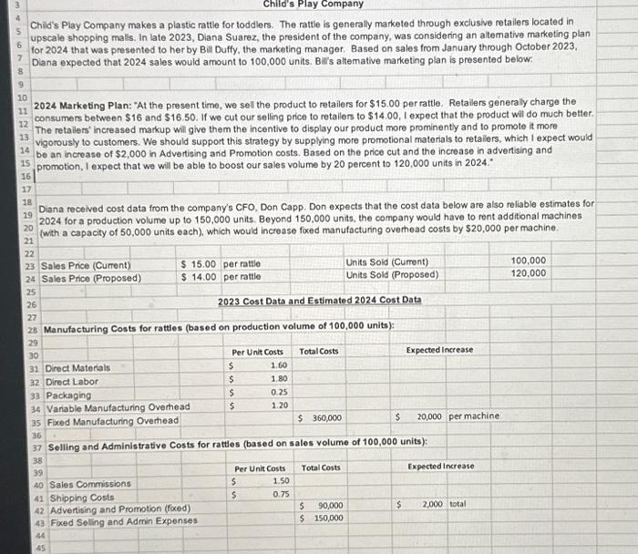 Solved Child's Play Company makes a plastic rattle for