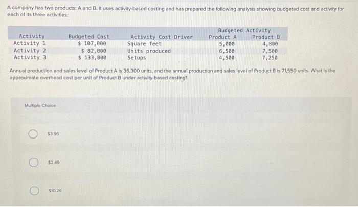 Solved A Company Has Two Products, A And B. It Uses | Chegg.com