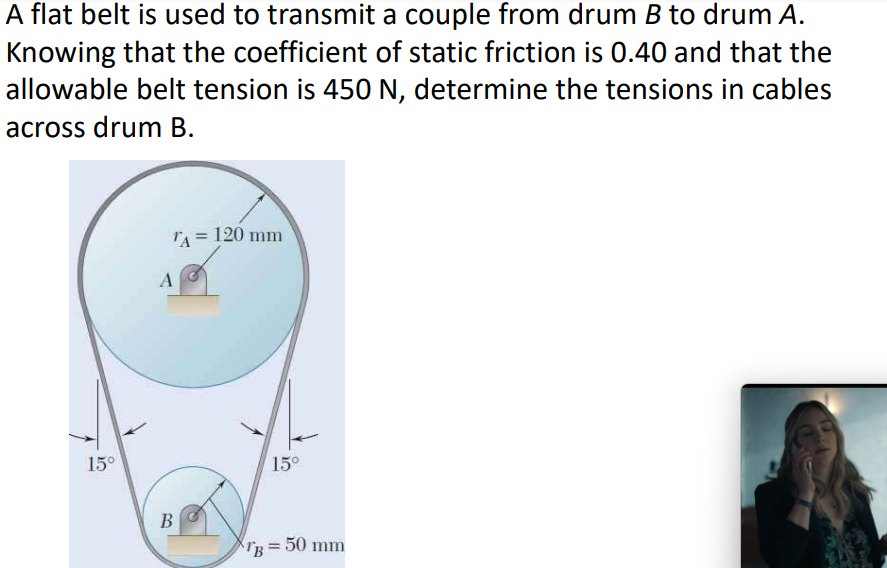 [Solved] A flat belt is used to transmit a couple from dr