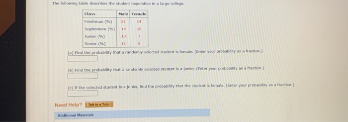Solved The following table describes the student population | Chegg.com