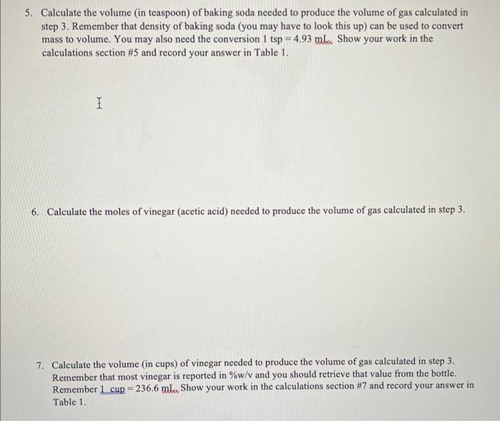 Solved Table 1 Calculated and Measured Volumes of Starting