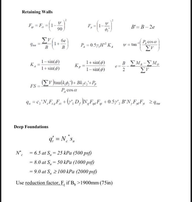 Solved For construction of a warehouse a shallow foundation | Chegg.com