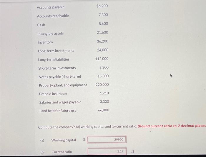 Solved Compute The Company's (a) Working Capital And (b) | Chegg.com ...