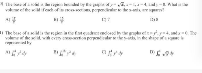 Solved 9) The base of a solid is the region bounded by the | Chegg.com
