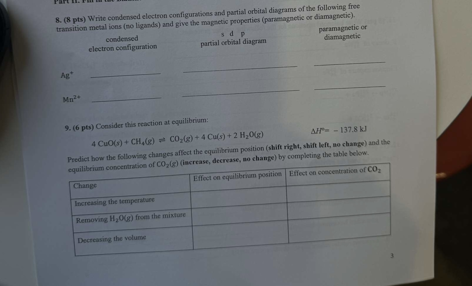 Solved (8 ﻿pts) ﻿Write condensed electron configurations and | Chegg.com