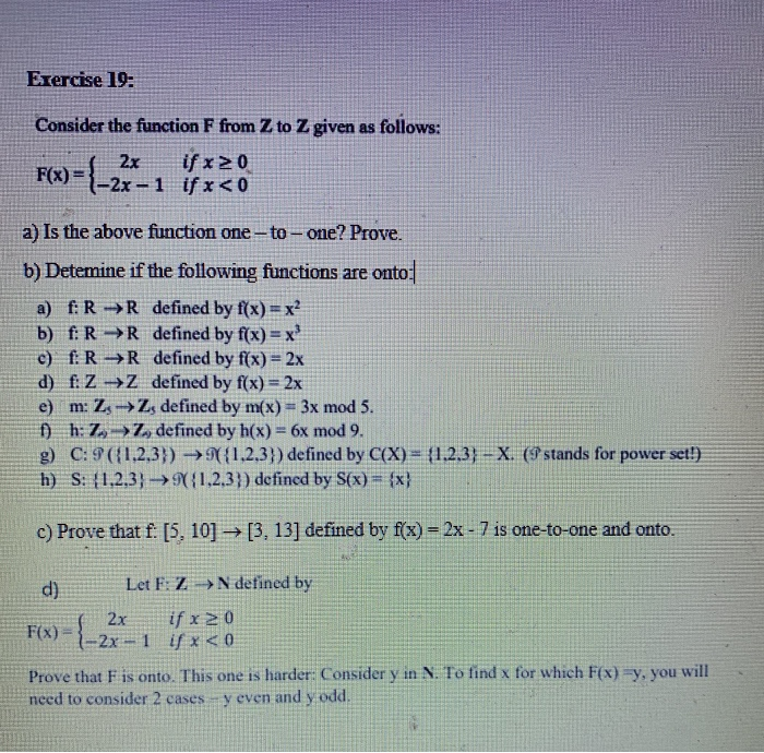 Solved Exercise 19: Consider The Function F From Z To Z | Chegg.com