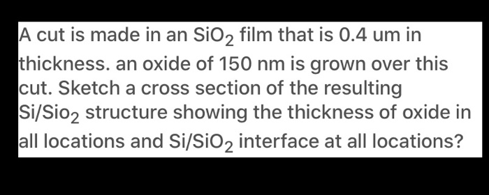 Solved A cut is made in an SiO2 film that is 0.4 um in | Chegg.com
