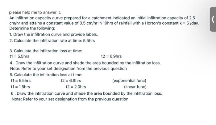 Solved please help me to answer it. An infiltration capacity | Chegg.com