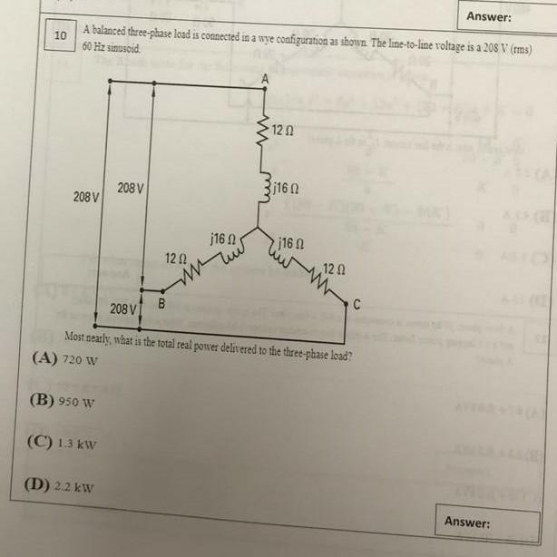 Solved Answer: 10 A balanced three-phase load is connected | Chegg.com