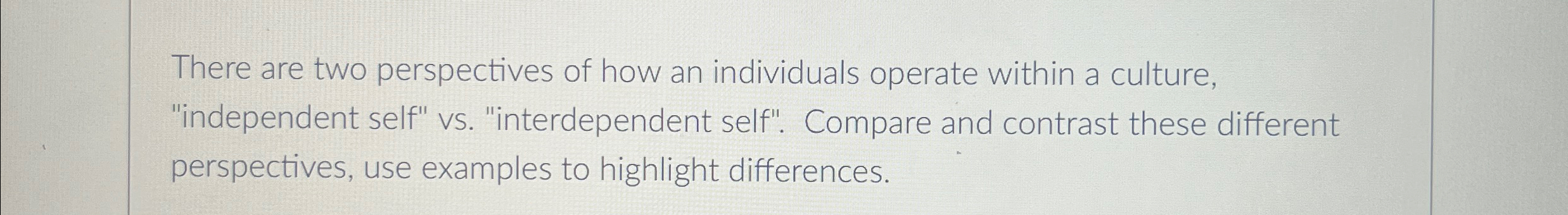 Solved There are two perspectives of how an individuals | Chegg.com