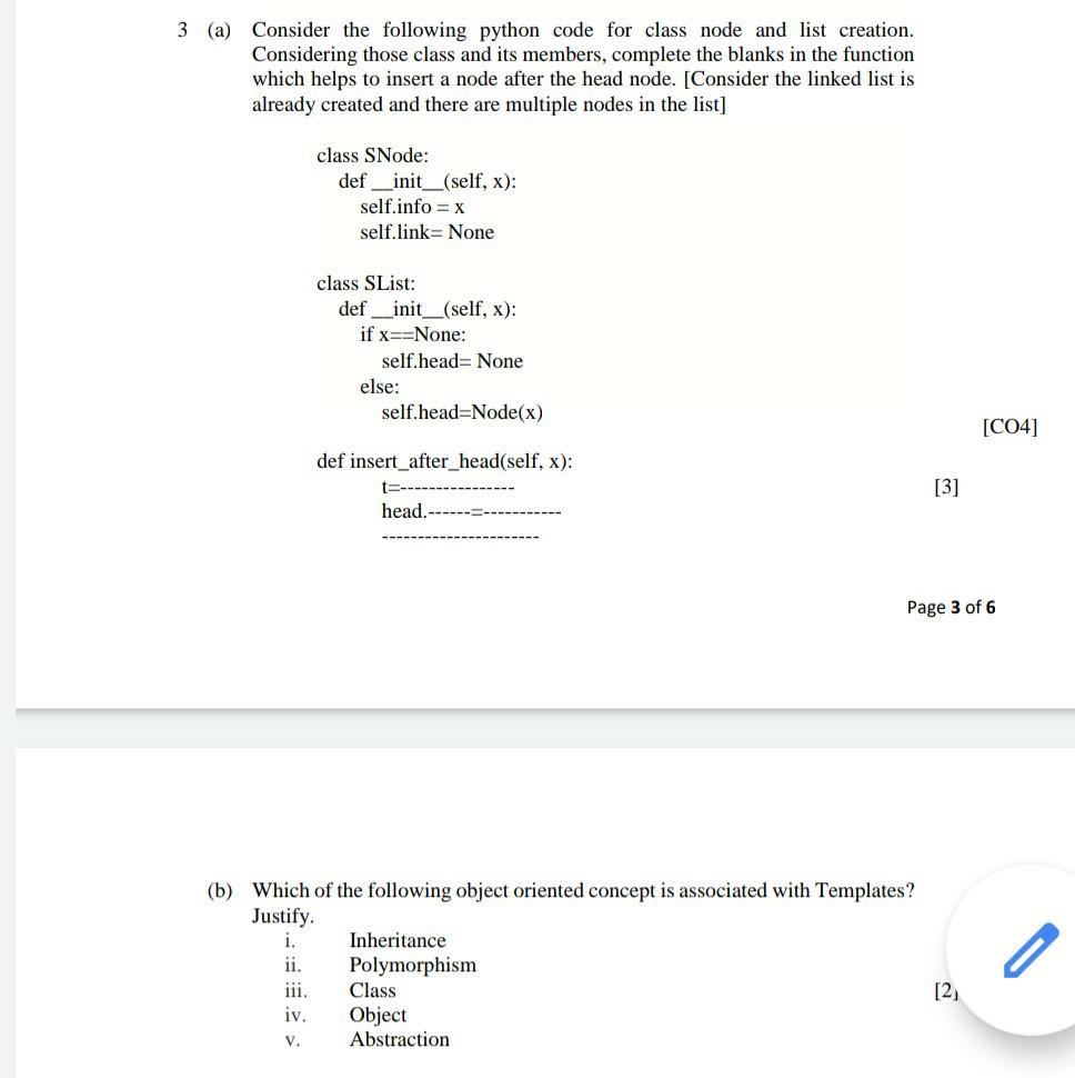 Solved 3 (a) Consider the following python code for class | Chegg.com