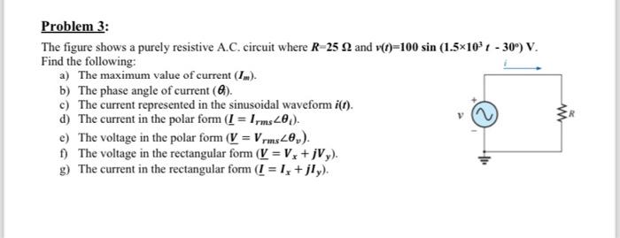 Solved Problem 3: The figure shows a purely resistive A.C. | Chegg.com