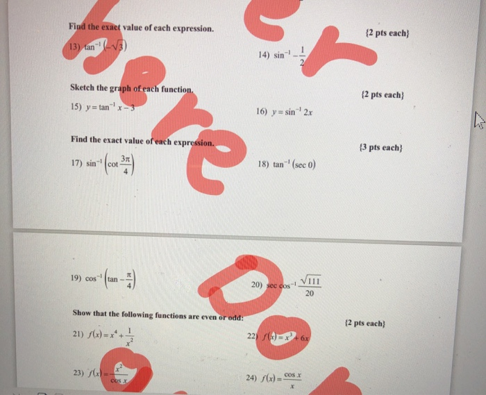 Solved Find the exact value of each expression. {2 pts each) | Chegg.com