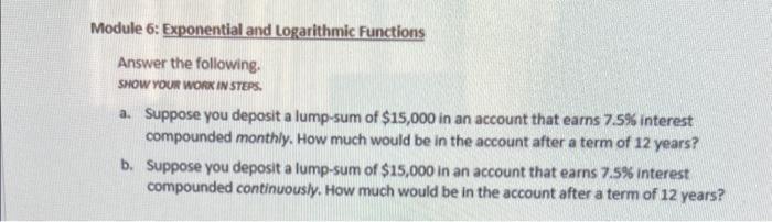Solved Module 6: Exponential and Logarithmic Functions | Chegg.com
