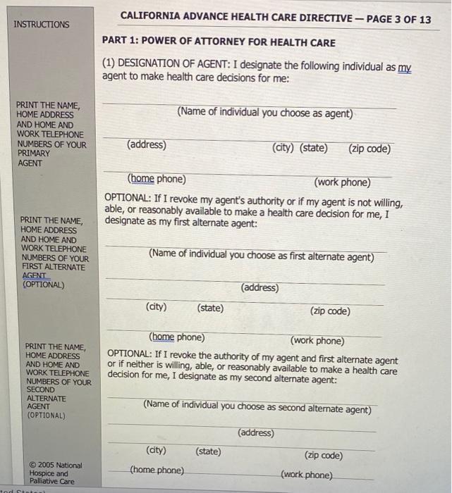 Solved CALIFORNIA ADVANCE HEALTH CARE DIRECTIVE - PAGE 4 OF | Chegg.com